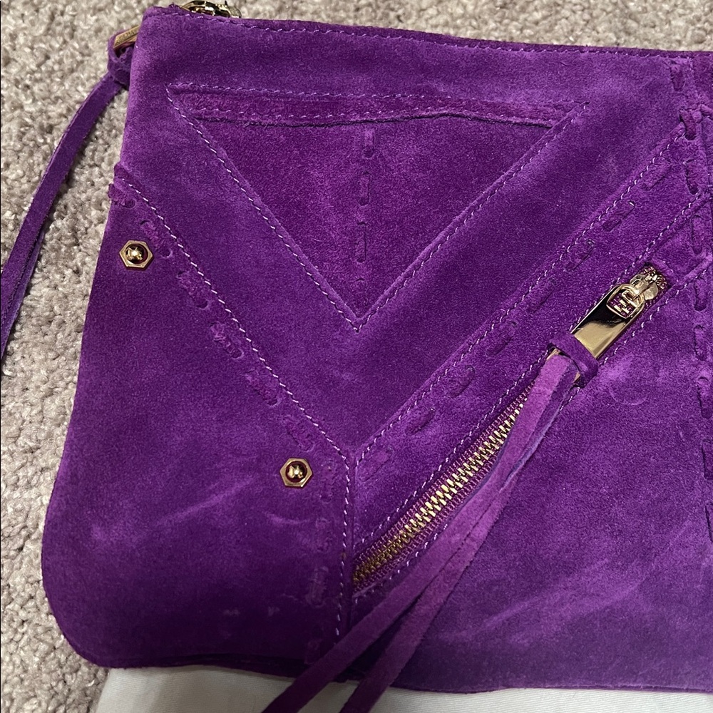 Rebecca Minkoff Love Letter Loveletter clutch, bird lining, purple suede, EUC! - Picture 3 of 9